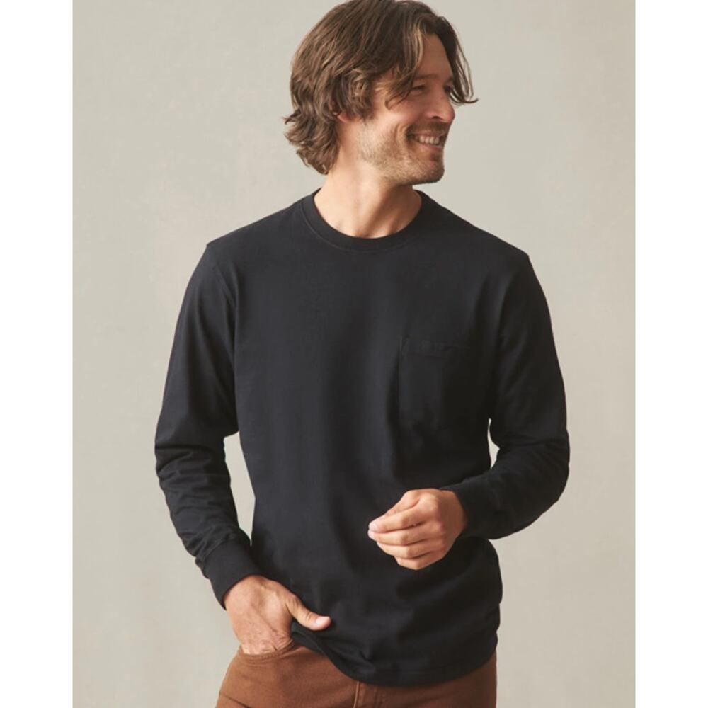 American Giant Pocket Tee Shirt Crew Neck Long Sleeve Black Size Medium